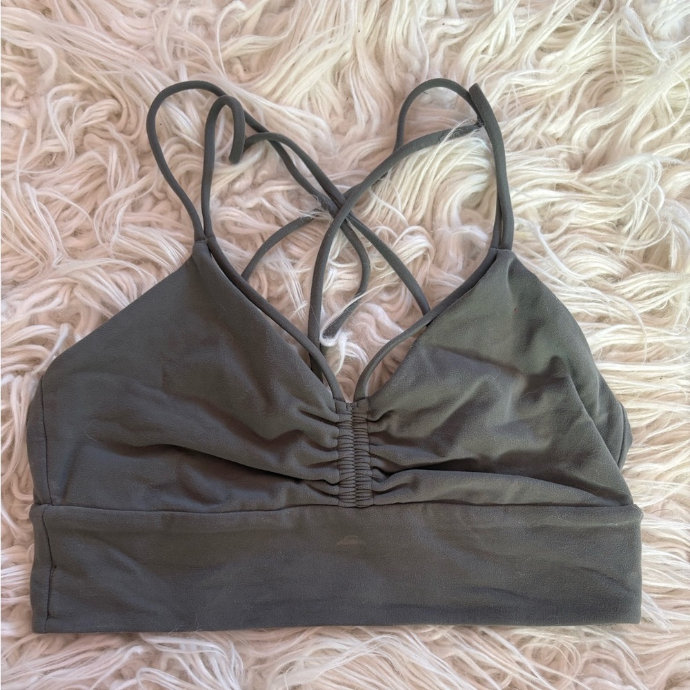 Lululemon Olive Green Strappy Longline Sports Bra Size 6 Yoga Activewear
